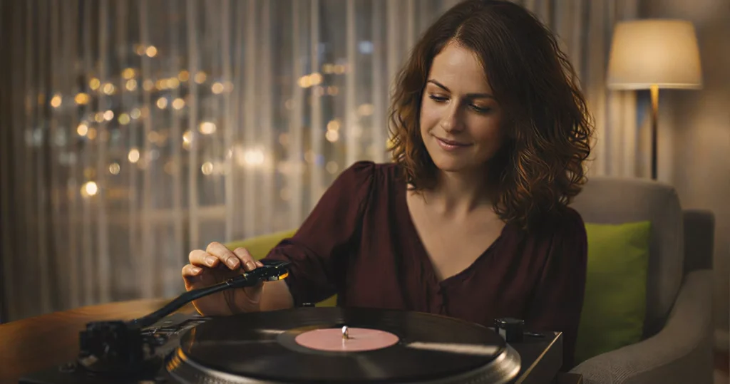 Vrouw met platenspeler